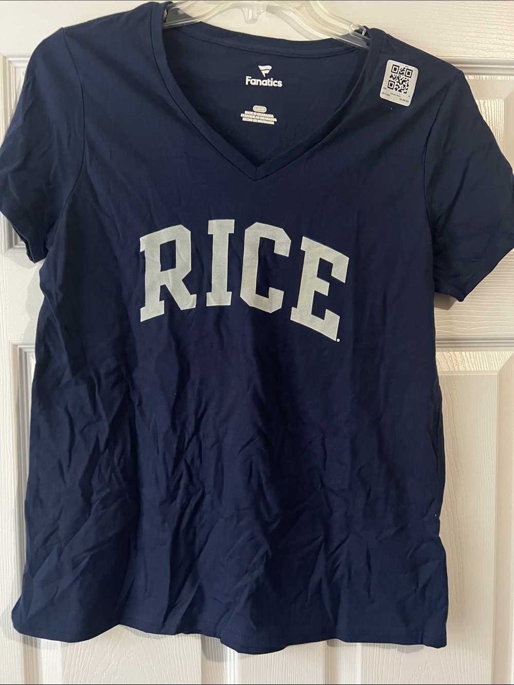 NWOT Fanatics Navy V-Neck Rice Graphic Tee